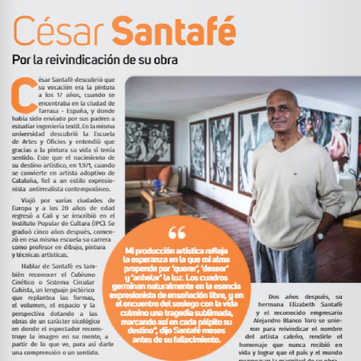 La revista100 LIDERES DEL VALLE DEL CAUCA destacó al artista César Santafé
